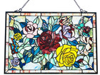 Floral Tiffany Style Stained Glass Hanging Window Panel Rose Flower Design