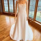  ivory Crepe Scoop Neck Metal Chain Trim Aline Wedding Gown Bridal Dress Size 10