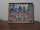 Vintage Collectible Mexican Folk Art Wood Bas Relief Town Scene  Church  Figures