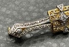 Vintage Art Deco Two Tone Sterling Silver 925 Crystal Filigree Bar Brooch Pin