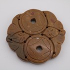 Large Vintage Carved Brown Jade Stone Asian Focal Pendant Bead W Scalloped Edges