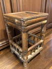 Small Antique Asian Chinese Bamboo Flamed Plant Stand Tabletop Pedestal