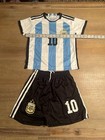 Lionel Messi Argentina Jersey Soccer Home Blue Boys Size Small Uniform W Shorts