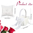 White Flower Girl Basket And Ring Bearer Pillow Set Rhinestones Satin Wedding   