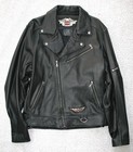 Harley Davidson Road Hog Black Leather Motorcycle Jacket Patch Xl Vintage