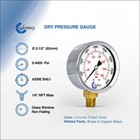 2-1 2  Pressure Gauge  Chrome Steel  0-4000 Psi  Lower Mount 1 4  Npt