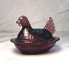 Indiana Style Glass Mini Hen On Nest Chicken Salt Dish  Purple Amethyst