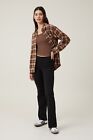 Cotton on Women s Boyfriend Flannel Shirt Poppy Check Dark Oak Brown Size 6 New