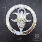 New White And Gold Goddess Altar Tile 3 75  Painted Metal Wicca Triple Moon