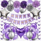Purple And Silver Birthday Decorations For Girls Women Lavender Party 