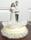 Vintage Wilton Wedding Cake Topper Bride Groom White Tux Faux Pearl Pink Roses