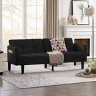 Black Velvet Futon Couch Convertible Folding Sofa Bed Tufted Couch For Apartment