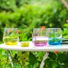  stemless Wine Glasses Set Of 6 - Hand Blown Colored Short Wine Tumblers - 15 Oz