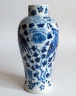 Chinese Antique Blue White Kangxi Revival Porcelain Vase Fenghuang Birds Qing