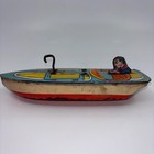 Vintage 1940 s J  Chein Tin Litho Wind Up Speed Boat Toy  7  Long