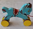 Authentic Vintage Wooden Pull Along Horse Montessori Kids Toy Netherlands