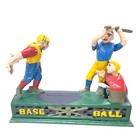 Vintage Baseball Mechanical Coin Bank Cast Iron Style