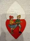 Vintage Die Cut Fold-out Heart Valentine Card Ice Skating Boy   Girl