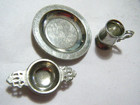 3 Vintage Dollhouse Miniature Stieff Williamsburg Pewter Porringer Plate Stein
