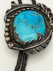 Vintage Southwestern Turquoise Bolo Tie Large Blue Turquoise Cabochon