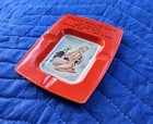 Vintage Pin Up Advertising Ashtray-chuck Wagon Cafe-benkelman Nebraska-tin Litho