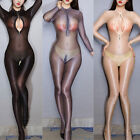 Womens Silky Elastic Smooth Shiny Full Body Tight Gloosy Jumpsuits Bodysuits