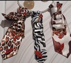 Black   White Animal Print Satin Pointed Tie Necktie Rhinestone Accents