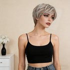 Women Grey Short Pixie Wigs Side Swept Bangs Natural Layered Synthetic Full Wig