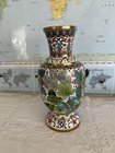 Antique Chinese Intricate Cloisonne On Bronze Vase Tropical Floral  10 5    Tall
