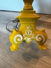 Vintage Mid Century Retro 70s 60s Yellow Lamp Cast Iron And Wood