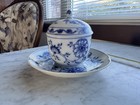 Meissen Blue Onion Covered Sugar Bowl With Underplate Zwiebelmuster Germany