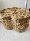Vintage Heart Shaped Picnic Sewing Storage Basket Woven Wicker Rattan Handles