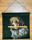 Antique Saint Bernard Painting Velvet Wall Hanging St  Bernard Dog Art C1920