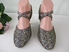Vtg Celebrity Ballroom Dancing Shoes Sz 6 5 Suede Sole Black Leather Glitter Usa