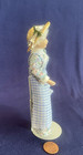 Dollhouse Miniature Porcelain Older Lady Doll With A Checkered Apron   Hat