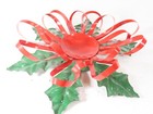 Lefton Holly Candle Holder Christmas Vintage Metal Taiwan 7 5  Diameter C6132