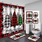 4pcs Christmas Snowman Shower Curtain Set With Rug toilet Cover Bath Mat winter