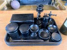 13 Piece Real Ebony Antique Dressing Table Set Jewellery Box  Pot  Hat Pin  Tray