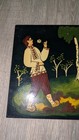 Vintage Russian Folk Art Hand Painted Wood Board Plaque Boy Courting Girls