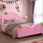 Kids Children Upholstered Platform Toddler Bed Bedroom Home Berry Pattern