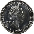Turks And Caicos - 5 Crowns - 1993 - Unc - Bobsledding