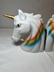 Vintage Ceramic Rainbow Unicorn Mythical Creature Fantasy Bookends Gold Horn