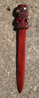 Maori Tiki New Zealand Wooden Letter Opener Carved Wood Shell Eyes