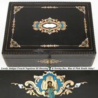 Rare Antique French Vanity   Sewing Box  Many Tools   Jars  Blue   Pink Boulle