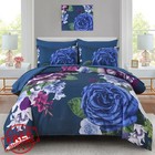 Drucon Blue Floral Comforter Set Queen  7 Pieces Bed In A Bag Botanical Flora   