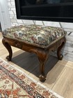 French Louis Xv-style Antique Carved Wood Footstool Upholstered Floral Tapestry