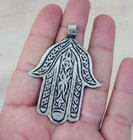 Rare Antique Moroccan Judaica Pendant Hamsa Amulet Silver Color Talisman Kabbala