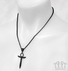 Gothic Bat Wings Black Ankh Cross Pendant Necklace Winged Sword Vampire Unisex