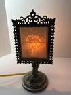 Rare Vntg Porcelain Lithophane Accent Lamp Alice In Wonderland With Cheshire Cat