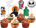 Jack Skellington Halloween Cupcake Toppers Glitter Skull Ghost Picks Party